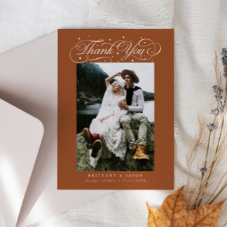 Carte De Remerciements Elegant Script Typography Dots Wedding Terracotta