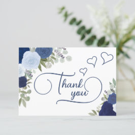 Carte De Remerciements Élégant Shower de Mariage Bohème Bleu aux Roses