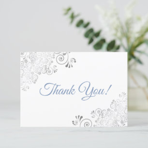 Carte De Remerciements Elégant Silver Frills Dusty Blue sur Mariage blanc