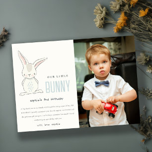 Carte De Remerciements Elégant Simple Cute Blue Bunny Enfants Photo Anniv