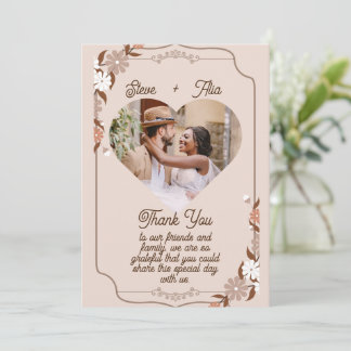 Carte De Remerciements élégant simple floral moderne mariage beige