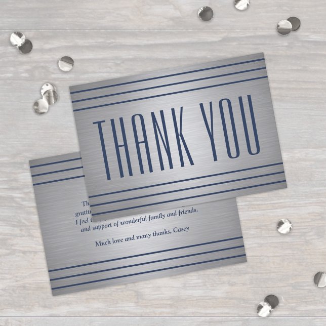 Carte De Remerciements Élégant Simple Marine Bleu & Argent Classic rayé (Créateur téléchargé)