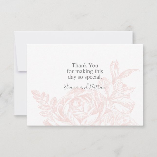 Carte De Remerciements Elegant Soft Pink White Floral Wedding (Devant)