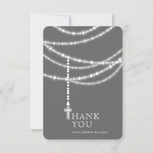 Carte De Remerciements Elegant Sparkling Rosary Beads And Cross Religious