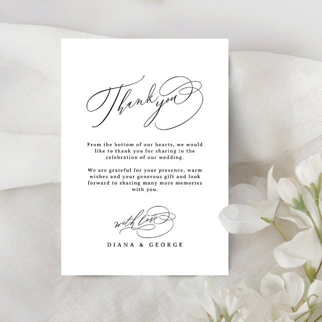 Carte De Remerciements Elegant Swirl Script Simple Wedding (Elegant Swirl Script Simple Wedding Thank You Card)