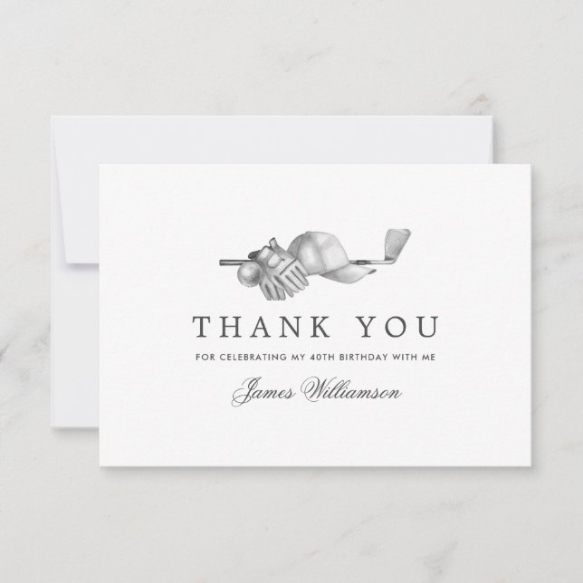 Carte De Remerciements Elégant thème de golf 40e anniversaire (Devant)