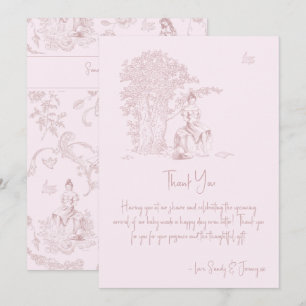 Carte De Remerciements Elegant Toile Rose Jouy Baby shower Demande de rés