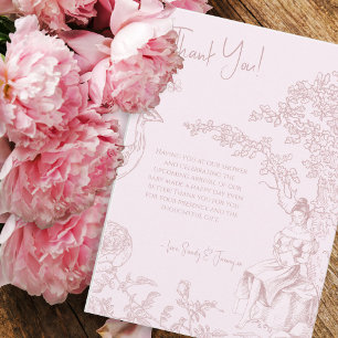 Carte De Remerciements Elegant Toile Rose Jouy Baby shower Demande de rés