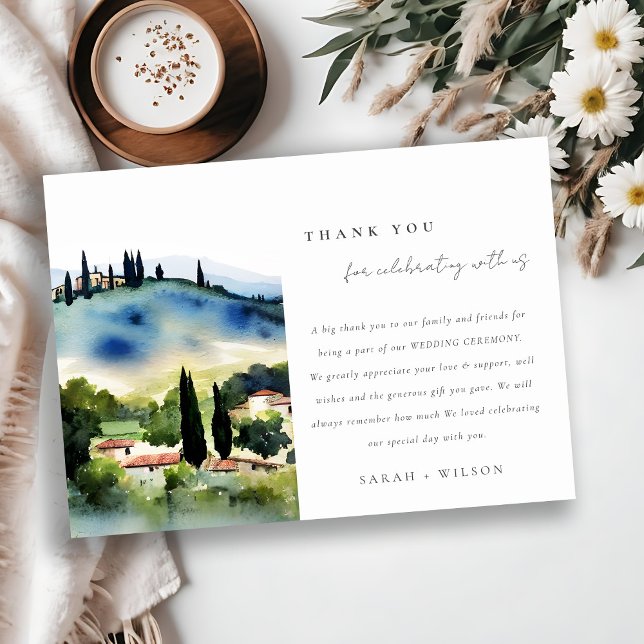 Carte De Remerciements Elégant Toscane Italie Aquarelle Mariage paysage (Créateur téléchargé)