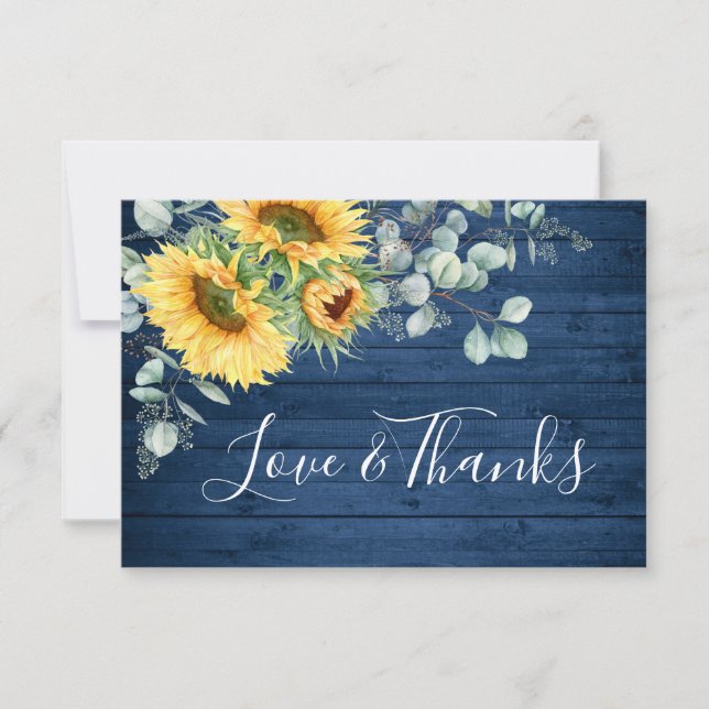 Carte De Remerciements Elégant tournesol Eucalyptus Bleu Bois Rustique Th (Devant)