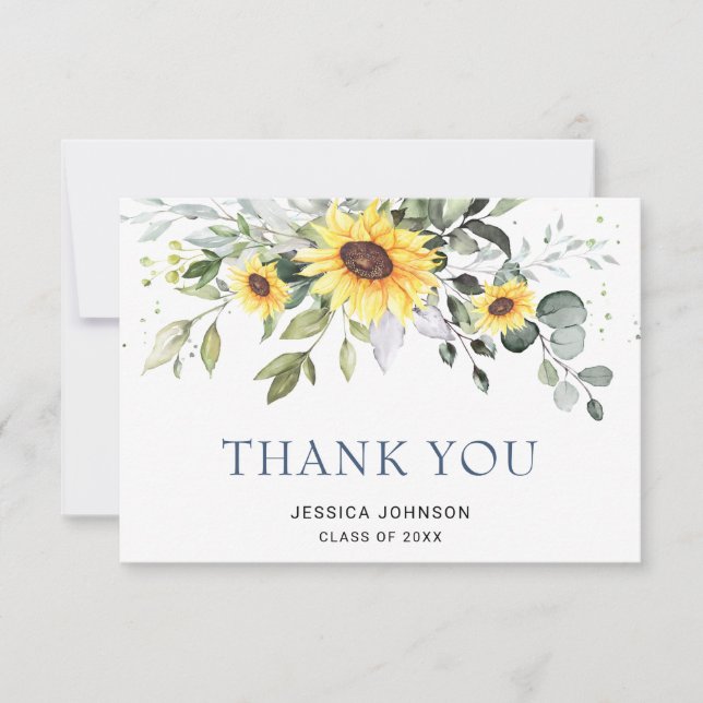 Carte De Remerciements Élégant tournesol Eucalyptus Foliage Graduation  (Devant)