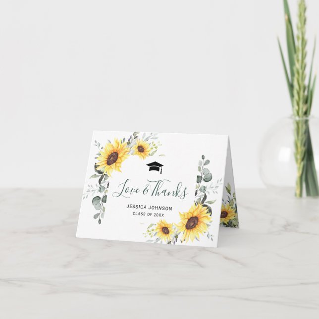 Carte De Remerciements Élégant tournesol Eucalyptus Foliage Graduation (Devant)