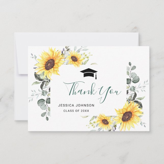 Carte De Remerciements Élégant tournesol Eucalyptus Foliage Graduation (Devant)