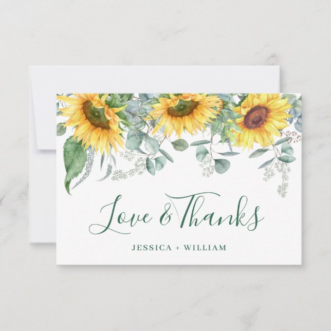 Carte De Remerciements Elégant tournesol Eucalyptus Rustique Mariage (Devant)