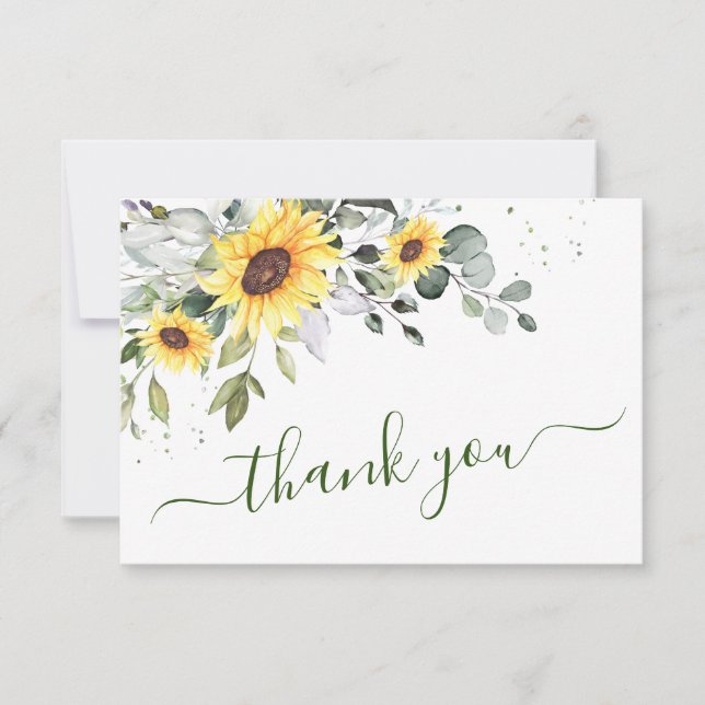 Carte De Remerciements Elégant tournesol Eucalyptus verdure (Devant)