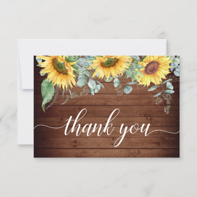 Carte De Remerciements Elégant tournesol Eucalyptus verdure (Devant)