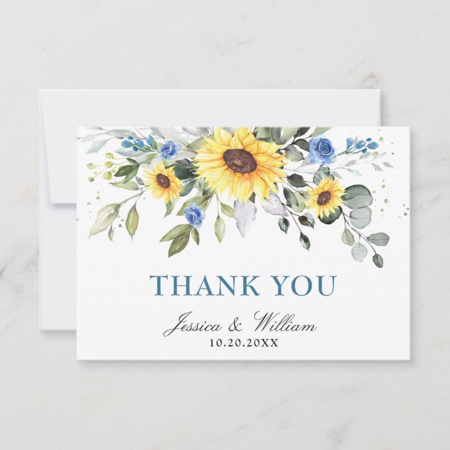 Carte De Remerciements Elégant tournesol Eucalyptus Vert Aquarelle (Devant)