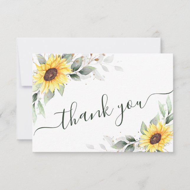 Carte De Remerciements Élégant tournesol vert Floral (Devant)
