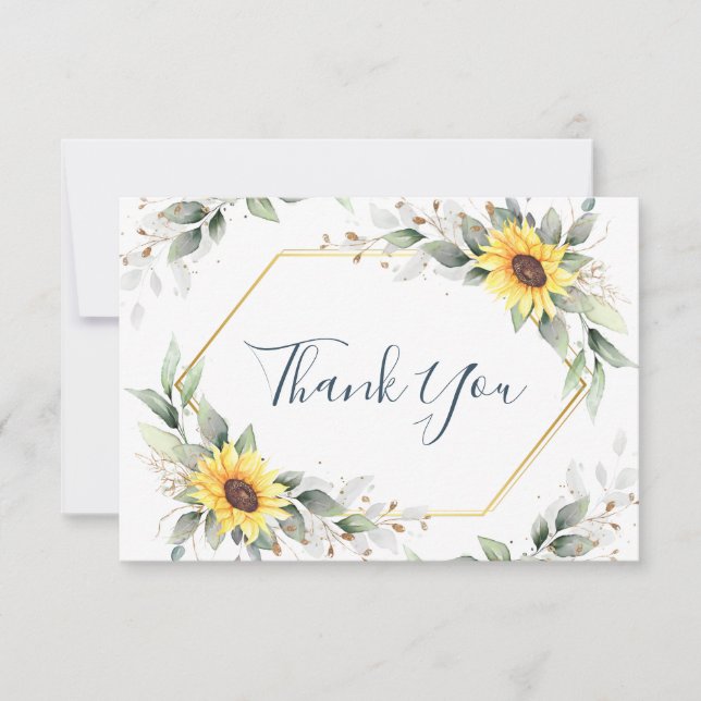 Carte De Remerciements Élégant tournesol vert Floral (Devant)