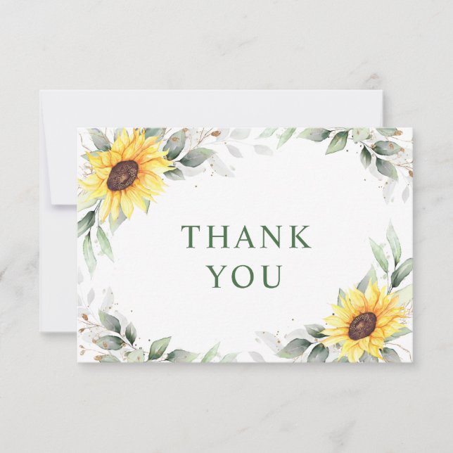 Carte De Remerciements Élégant tournesol vert Floral (Devant)