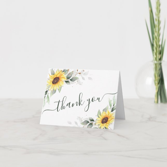 Carte De Remerciements Élégant tournesol vert Floral (Devant)
