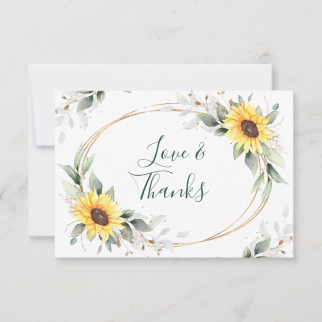 Carte De Remerciements Élégant tournesol vert Floral (Devant)