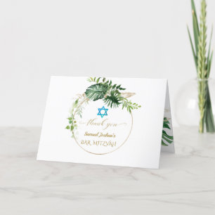 Carte De Remerciements Elégant Tropical Feuilles Gold Photo Bar Mitzvah