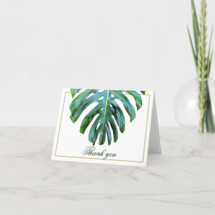 Carte De Remerciements Elégant Tropical Monstera Leaf Gold Beach Mariage