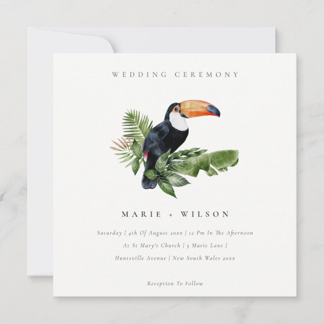 Carte De Remerciements Elégant Tropical Rainforest Toucan Mariage Invitat (Devant)