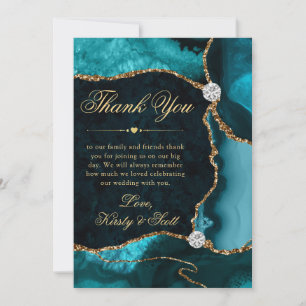 Carte De Remerciements Élégant Turquoise et Parties scintillant or Mariag
