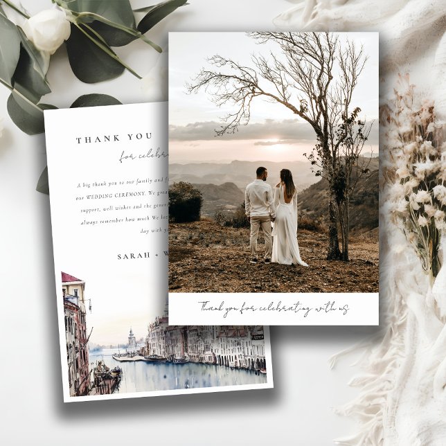 Carte De Remerciements Elégant Venice Italie Canals Aquarelle Mariage (Créateur téléchargé)
