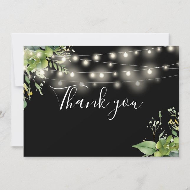 Carte De Remerciements Élégant vert Floral String Lumières (Devant)
