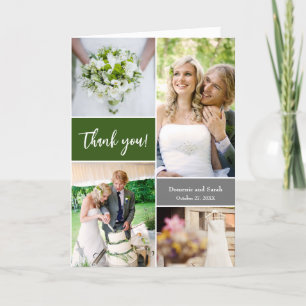 Carte De Remerciements Élégant Vert personnalisable photos Mariage