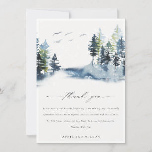 Carte De Remerciements Élégant Vert Pine Bleu Bois Mariage des oiseaux fo