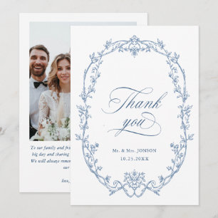 Carte De Remerciements Elégant Victorian Ornate Dusty Blue Mariage Photo