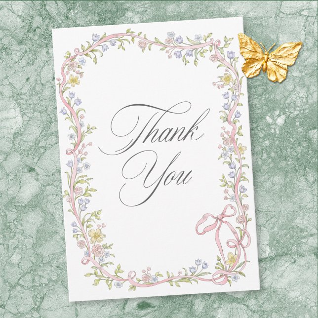 Carte De Remerciements Elegant Victorian Pastel Floral Bow Wedding (Elegant Victorian Pastel Floral Bow Wedding Thank You Card)