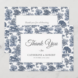 Carte De Remerciements Elégant Vintage Chic Blue Horse Toile Mariage