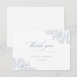 Carte De Remerciements Élégant Vintage Floral Dusty Blue Script Mariage