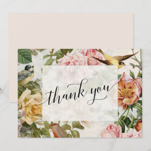 Carte De Remerciements Élégant Vintage rose rose rose rose roses Script M