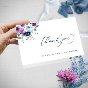 Carte De Remerciements Élégant violet et Mariage floral bleu plié
