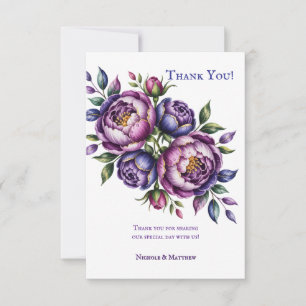 Carte De Remerciements Élégant violet et Mariage Magenta Peony