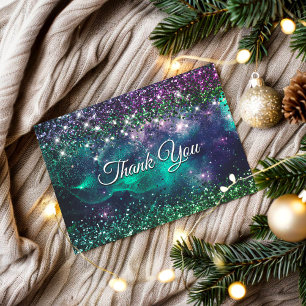 Carte De Remerciements Élégant violet foncé vert faux parties scintillant