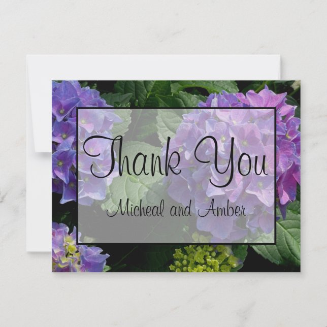 Carte De Remerciements Elégant violet magenta florales roses hydrangées (Devant)