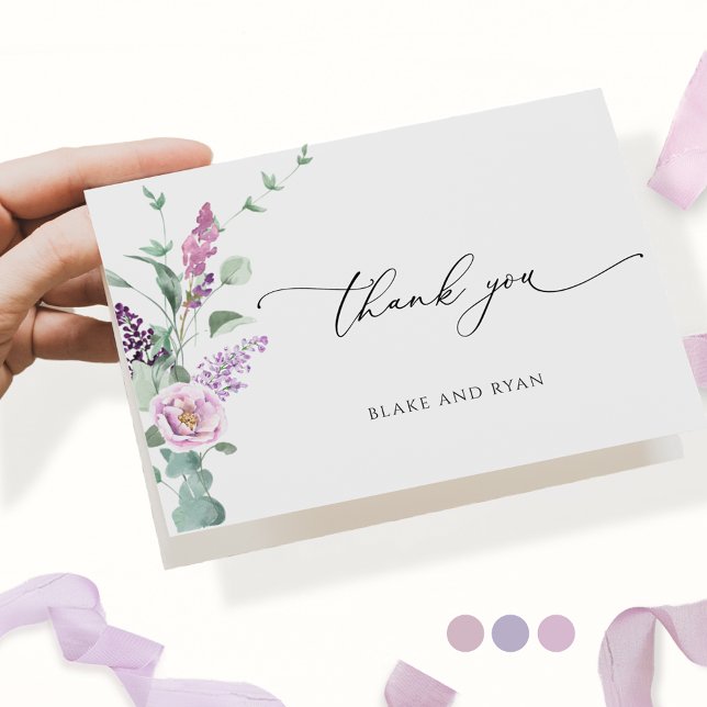 Carte De Remerciements Élégant violet, Mauve Lilac, Pastel Floral Mariage (Créateur téléchargé)