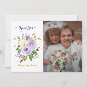 Carte De Remerciements Élégant violet or Mariage Floral Photo
