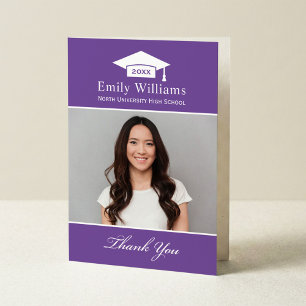 Carte De Remerciements Élégant violet personnalisé photo de graduation