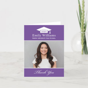 Carte De Remerciements Élégant violet personnalisé photo de graduation