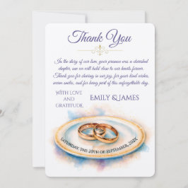 Carte De Remerciements Elegant Watercolor Golden Rose Wedding Rings