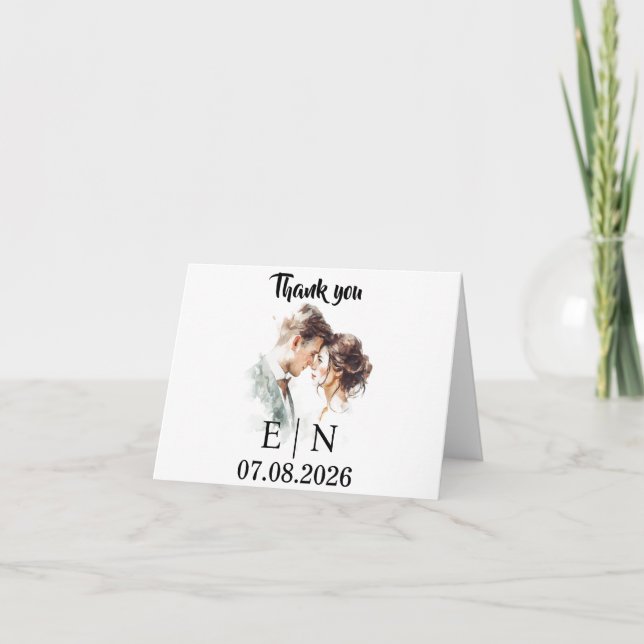 Carte De Remerciements Elegant Wedding Thank You Card – Initials & Date (Devant)