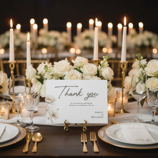 Carte De Remerciements Elegant White Floral & Gold Wedding